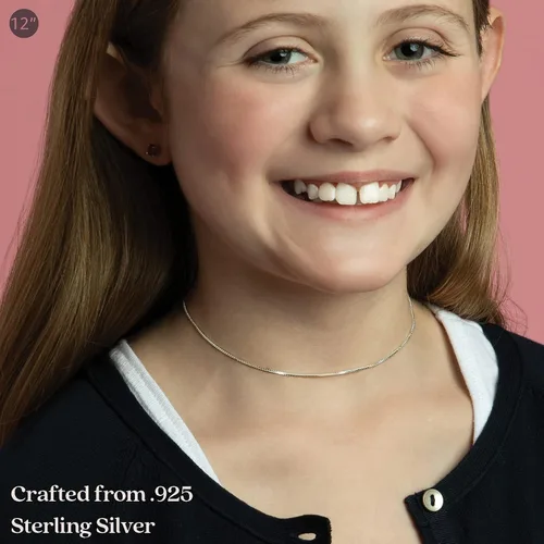 Vista 3 de KEZEF Sterling Silver Chains for Gilrls and Boys - 925 Silver Box Chain Cable Chain Popcorn Chain for Kids - Hypoallergenic and Tarnish Resistant