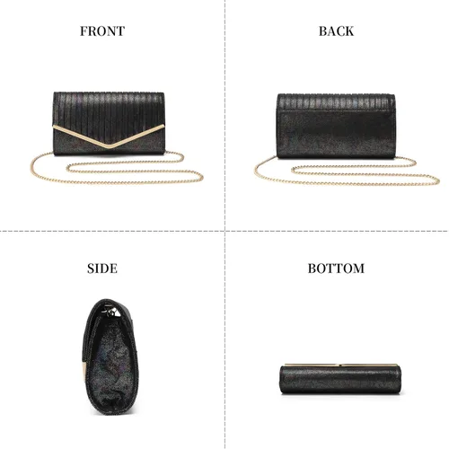 Vista 6 de FZOWVIR Bolso de noche para mujer, bolso de boda brillante para fiesta, baile de graduación, bolsas cruzadas formales con purpurina, Negro