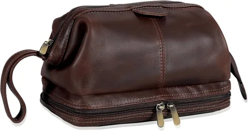 Vista 10 de Bolsa de aseo unisex de cuero de búfalo genuino, hecha con cuero de búfalo de alta calidad Marrón