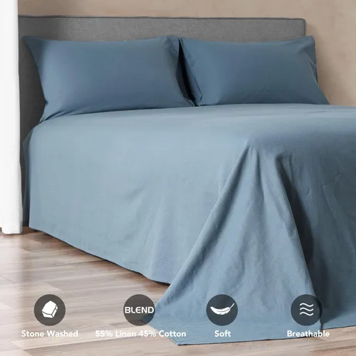 Vista 2 de DAPU Juego de sábanas de lino de color liso, suaves y transpirables, 3 piezas, ropa de cama de mezcla de lino francés hipoalergénico de mezcla