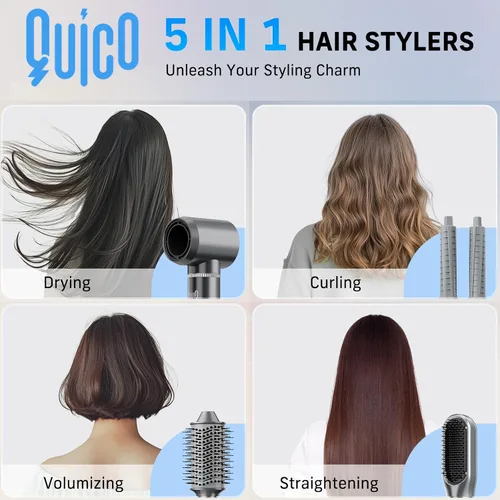 Vista 2 de Quico Juego de cepillos 5 en 1 para secador de pelo, cepillo giratorio para rizar, rizador de aire para cabello, moldeador de cabello de aire