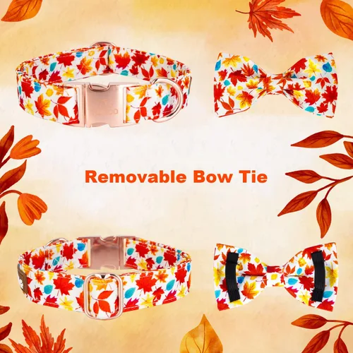 Vista 4 de Tunkoo Collar de otoño para perro con elegante pajarita, duradero, ajustable y elegante collar de otoño para mascotas, disponible en tamaño pequeño