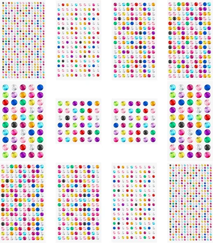 Vista 18 de Gartful 12 hojas de calcomanías de gemas, coloridas calcomanías redondas de diamantes de imitación para manualidades, calcomanías autoadhesivas