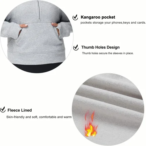 Vista 5 de THE GYM PEOPLE Sudaderas con capucha para mujer, media cremallera, manga larga, forro polar, con bolsillos, agujero para el pulgar