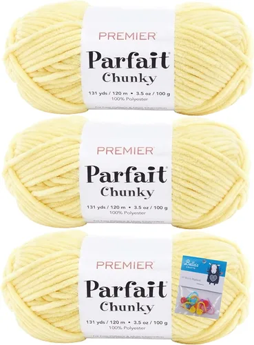 Vista 12 de Premier Yarns Parfait - Paquete de 3 unidades de felpilla gruesa de 3.5 onzas, peso supervoluminoso, paquete de 3 unidades con soportes para punto