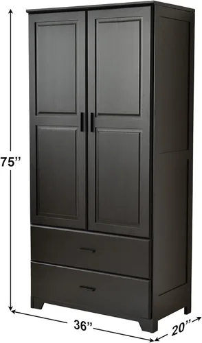 Vista 2 de Woodpecker's Inc Armario de madera maciza de pino con puertas elevadas y 2 cajones (negro)