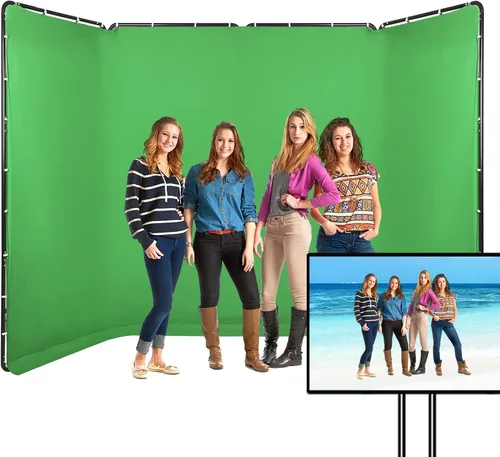 Vista 7 de Telón de fondo de pantalla verde Chromakey portátil de 7.87 pies x 13.12 pies con soporte, sistema de soporte de fondo para fotografía de estudio