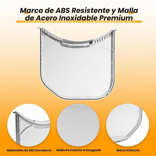 Vista 6 de Filtro de pelusa compatible para modelos de secadora LG DLE2601R, DLE2601W, DLE2701V, DLE3050W, DLE3170W
