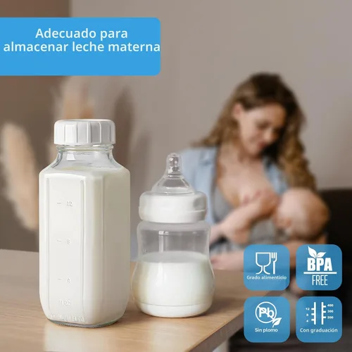 Vista 5 de Syntic - Paquete de 3 botellas de jugo de vidrio de 16 onzas con tapas y 2 boquillas de vertido Clear Reusable Glass with Measurement Marks for