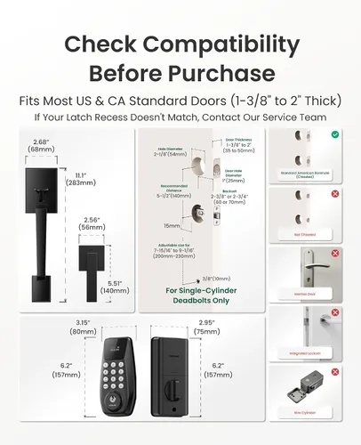Vista 7 de DESLOC C100 - Cerradura de puerta de entrada sin llave con asa, cerradura inteligente para puerta delantera con 2 llaves, bloqueo automático, 100