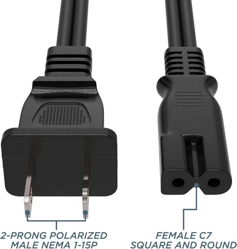 Vista 7 de THE CIMPLE CO Cable de alimentación polarizado de 2 clavijas de 15 pies – Cable de alimentación de CA con enchufe cuadrado/redondo para satélite