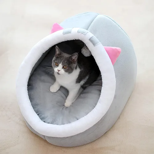 Vista 2 de Cama para gatos de interior – Cama de cueva para gatos, tienda de campaña para gatos con cojín extraíble lavable, camas suaves y cálidas, camas