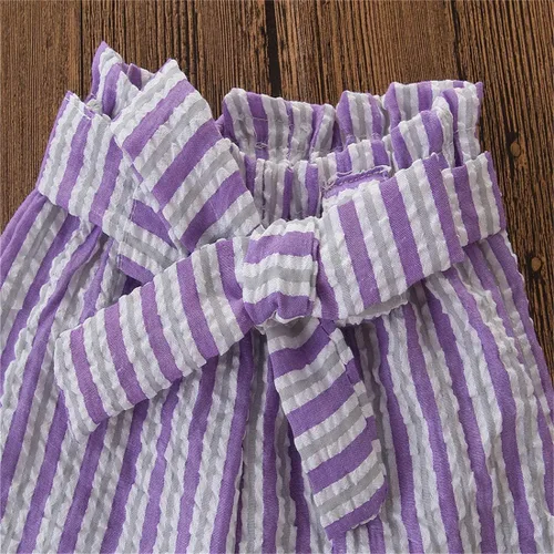 Vista 5 de Niño Niños Bebé Niña Rayas Volantes Sin Mangas Chaleco Top Bowknow Pantalones Cortos Conjunto Ropa de Verano