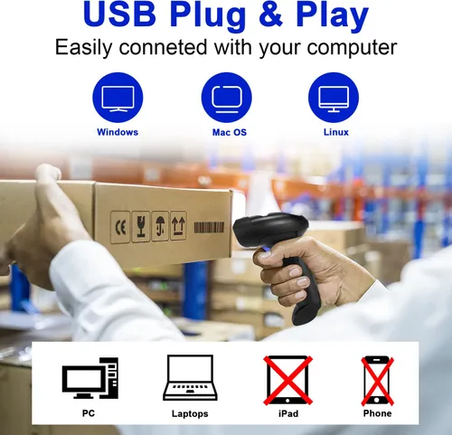 Vista 6 de NetumScan Escáner de código de barras inalámbrico 1D con soporte, 2 en 1 2.4G inalámbrico y lector de código de barras con cable USB, pistola