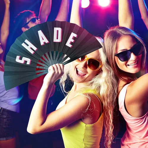 Vista 5 de Amyhill Rave Fan - Paquete de 2 abanicos grandes plegables para festivales, ventilador chino icónico de bambú con voz para hombres y mujeres