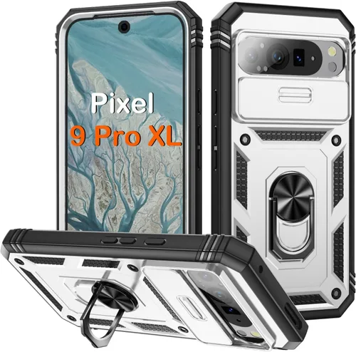 Vista 197 de PASNEW Funda militar para iPhone 13 Pro Max, cubierta de cámara deslizante y soporte de anillo de metal de 360°, carcasa rígida multicapa resistente