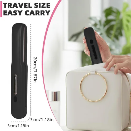 Vista 3 de Gosect Plancha de pelo inalámbrica, mini plancha plana de viaje recargable para mujeres, alisador y rizador de pelo portátil 2 en 1, calentamiento