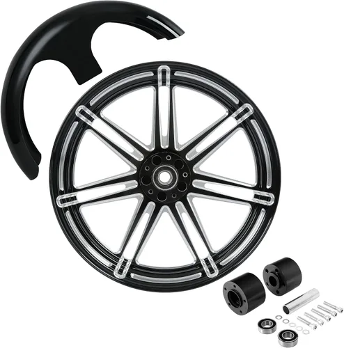 Vista 42 de TCMT Llanta de rueda delantera de 21", buje de rueda de brida de doble disco con guardabarros delantero negro sin pintar, compatible con modelos