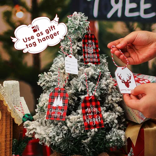 Vista 2 de 300 piezas de adornos de Navidad para colgar en fiestas navideñas (rojo, blanco) Fabric Hang Tag Ropes with Locking Clips for Secure Display