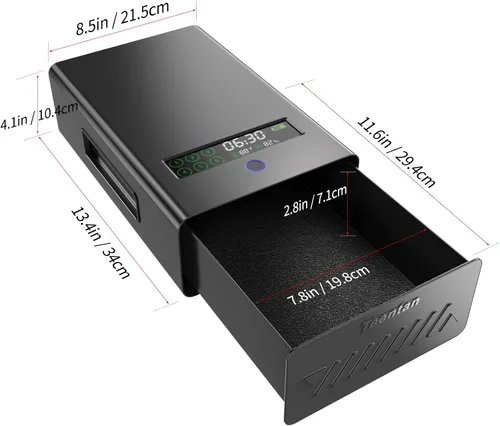 Vista 5 de Caja fuerte para pistola deslizante para mesita de noche, cajón seguro para pistolas, huellas dactilares biométricas, teclado y llave, pantalla LCD