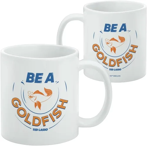 Vista 2 de Ted Lasso Be A Goldfish - Taza de café de cerámica, novedosa taza de regalo para café, té y bebidas calientes, 11 onzas, color blanco