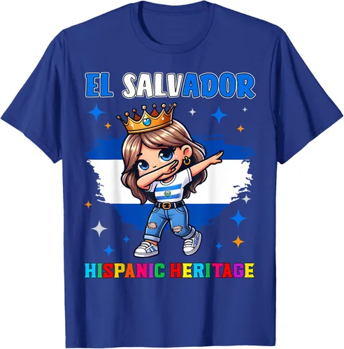 Vista 20 de Camiseta infantil El Salvador Dabbing Girl Hispanic Heritage Celebration, Negro