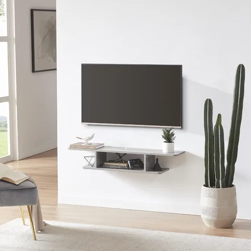 Vista 10 de GHC Soporte de TV flotante, centro de entretenimiento montado en la pared y estante de gabinete, consola de TV con almacenamiento, consola