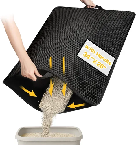 Vista 23 de Tapete de arena para gatos de tamaño compacto de 23.6"x14.6" para espacios pequeños, capa trasera mejorada impermeable a prueba de fugas Negro