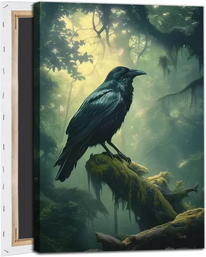 Vista 8 de Lienzo de cuervo para pared, imágenes de cuervo negro, arte de pared gótico de cuervo, arte gótico vintage, pintura de academia oscura, obra de arte