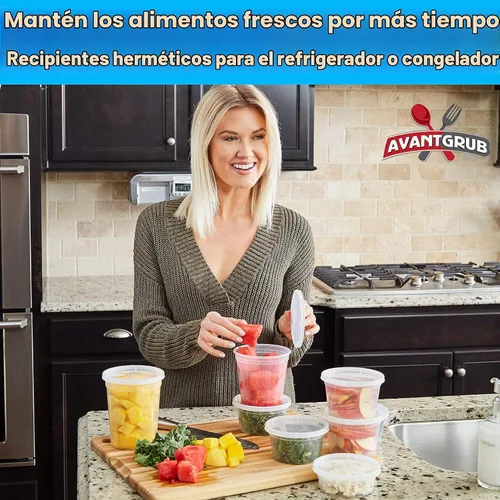 Vista 5 de Recipientes de plástico de 8 onzas sin BPA de grado deli-Grade con tapas, 48 unidades a prueba de fugas, para microondas, para pedidos para llevar