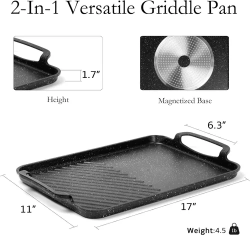 Vista 2 de ESLITE LIFE Sartén antiadherente de 11 x 17 pulgadas para cocinar en interiores y exteriores, versátil sartén grande de inducción 2 en 1