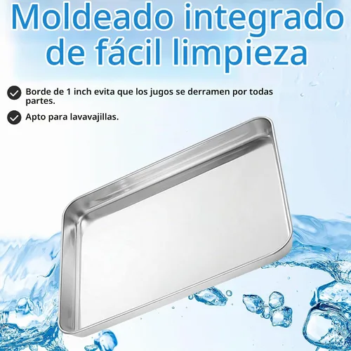 Vista 3 de 5 bandejas para hornear, bandeja para hornear de acero inoxidable, tamaño rectangular, 9 x 7 x 1 pulgada, saludables y no tóxicas, libres de óxido