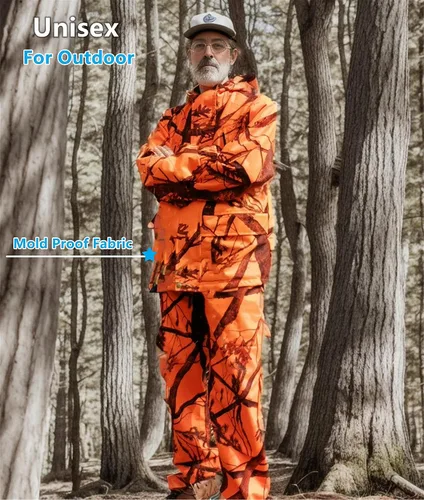 Vista 9 de Llaikeph Ropa de caza, chaqueta de caza y pantalones de caza para hombres y mujeres, traje Ghillie, 7, equipo de caza, Blaze Camo (M), Naranja Blaze