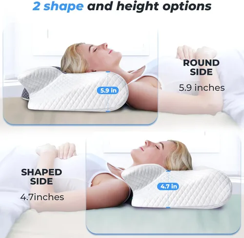 Vista 5 de SAHEYER Almohada cervical para el cuello, almohada ergonómica de espuma viscoelástica para el alivio del dolor de cuello y para evitar ronquidos