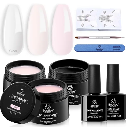 Vista 26 de Beetles Kit de Gel Duro para Uñas Clásico Neutro 3 Colores 9 en 1 Extensión de Uñas Esculpido de Alta Dureza para Profesionales de Salón Gel