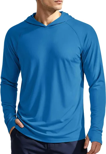 Vista 10 de KEFITEVD Sudadera con capucha de manga larga para hombre con protección solar UPF 50+ SPF de secado rápido Azur