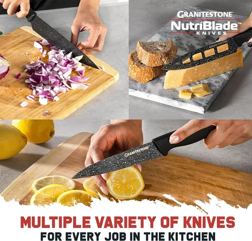 Vista 5 de Nutriblade - Juego de cuchillos con bloque de Granitestone de cocina profesional, 6 piezas, cuchillas de acero inoxidable ultra afiladas