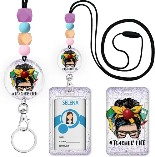 Vista 19 de Cordones para Profesores de Concienciación sobre el Autismo para Tarjetas de Identificación y Llaves, Lindo Cordón de Silicona con Cuentas Separable