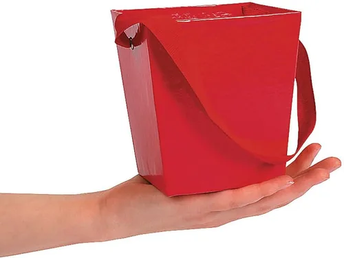 Vista 3 de Cubo de cartón rojo con asa de cinta, suministros para fiestas, 6 piezas