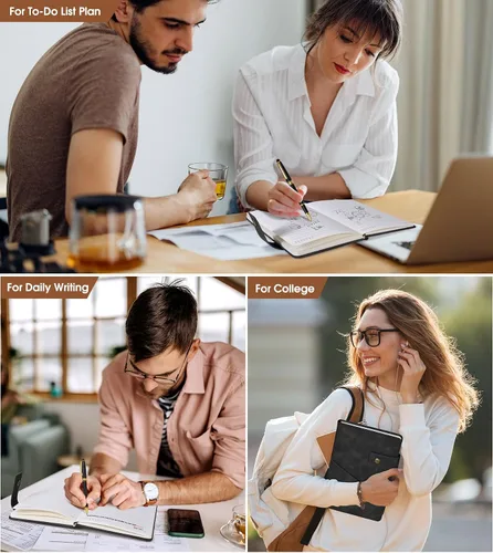 Vista 7 de Cuaderno rayado con bolígrafo, diario personalizado A5 de cuero de tapa dura para hombres y mujeres, 200 páginas de papel grueso de 100 GSM