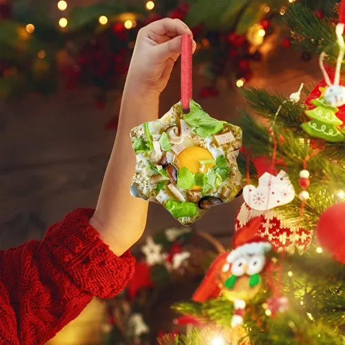 Vista 4 de Adornos de Navidad de huevo, carne y hongos, divertidos alimentos, decoraciones navideñas para árbol de cerámica, adornos de Navidad personalizados