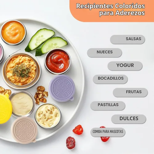 Vista 4 de 3 tazas de aderezo para ensalada de acero inoxidable de 1.6 onzas con tapa de silicona a prueba de fugas, recipiente de salsa reutilizable, caja