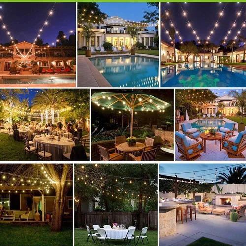 Vista 6 de Banord Cadena de luces LED para exteriores, luces de patio de 48 pies con bombillas Edison de plástico vintage de 2 W regulables y hilo de grado