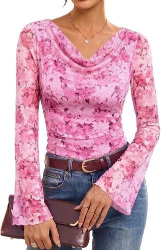Vista 12 de GRACE KARIN Blusas de malla estilo bohemio para mujer, estilo casual
