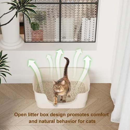 Vista 7 de Caja de arena extra grande para gatos grandes, lados altos y diseño de entrada baja, 23.43 x 16.73 x 8.46 pulgadas, espacioso inodoro antiderrames