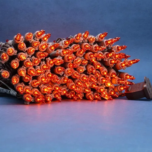 Vista 4 de 200 luces de Navidad naranjas, paquete de 2 hebras de 100 luces, 33 pies de cable marrón, luces de cadena de Halloween con certificación UL (naranja)