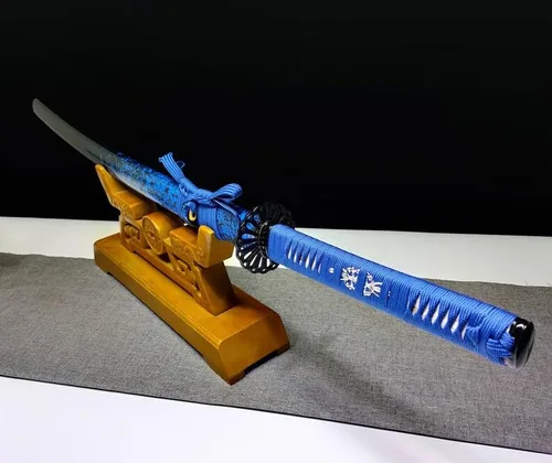 Vista 8 de Colección artesanal, espada katana hecha a mano, hoja y funda azules, azul horneado de acero 1095, espada samurai japonesa, espiga completa
