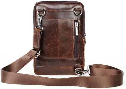 Vista 6 de Bolso bandolera vintage de piel de vaca para hombre, Marrón oscuro