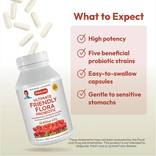 Vista 4 de ANDREW LESSMAN Ultimate Friendly Flora Probiotic 30 cápsulas – 25 mil millones de UFC, mezcla completa de cinco cepas probióticas, potente apoyo