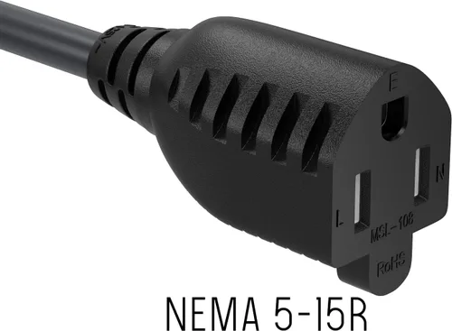Vista 3 de Cable de alimentación de extensión de 1 pie NEMA 5-15P a NEMA 5-15R 3 clavijas, cable de alimentación de CA 16 AWG, color negro
